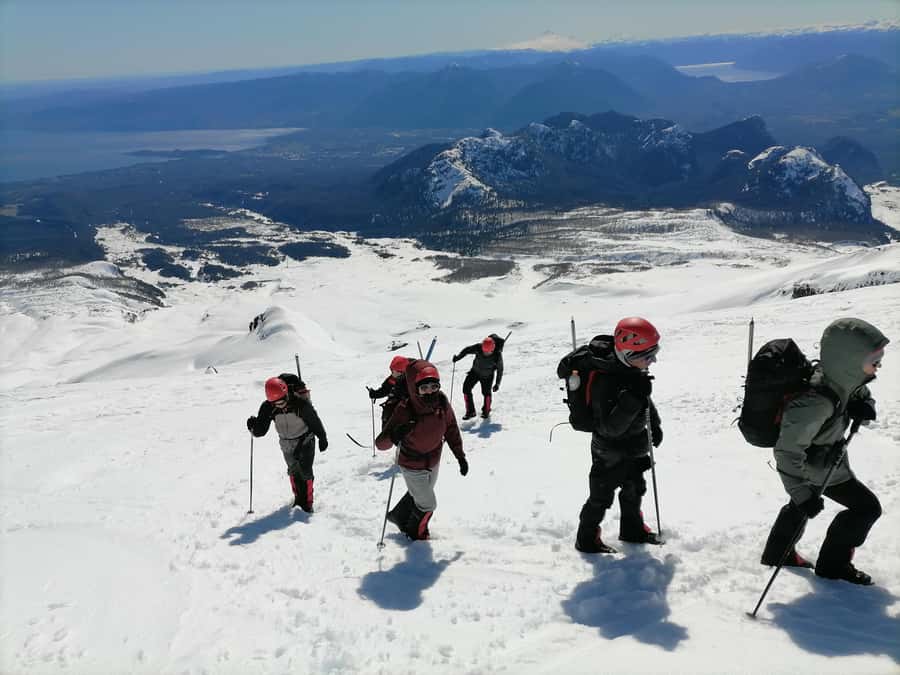 Ascent to Villarrica volcano 2,847masl, from Pucón - The descent, with snow sledding when conditions allow