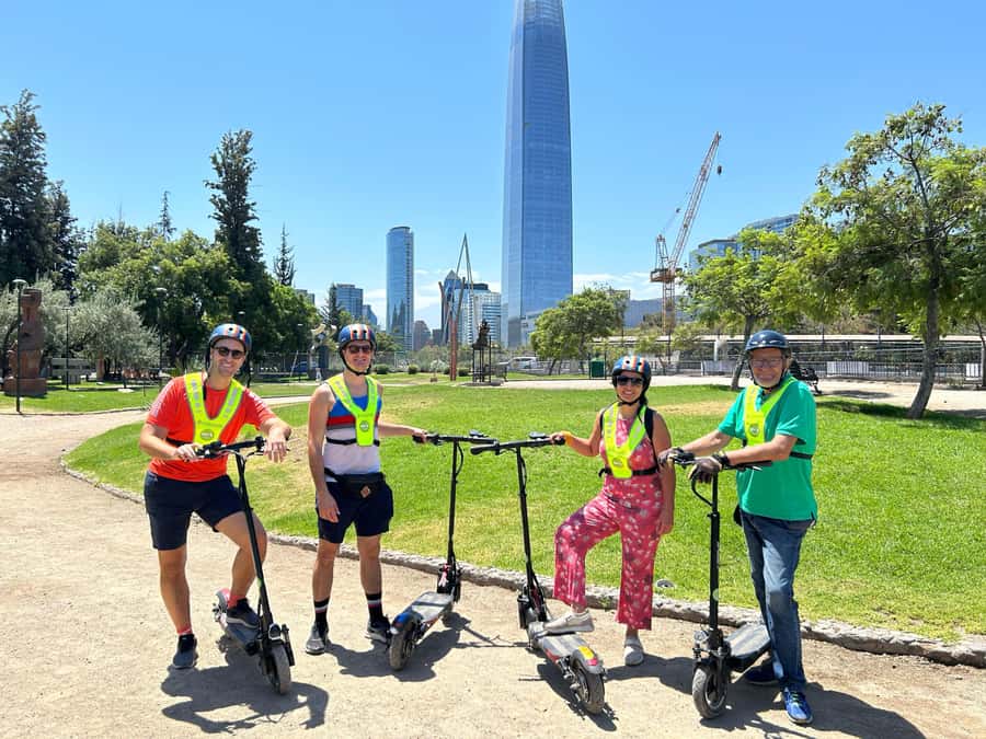 Santiago sunset tour on an electric scooter. City and nature - Sunset and Mote con Huesillo at La Subida